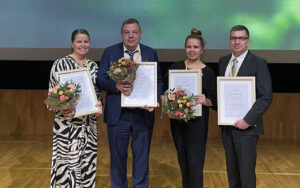 New Wood 2025 winners. Coffee waste ink and Paptic@ bag.
